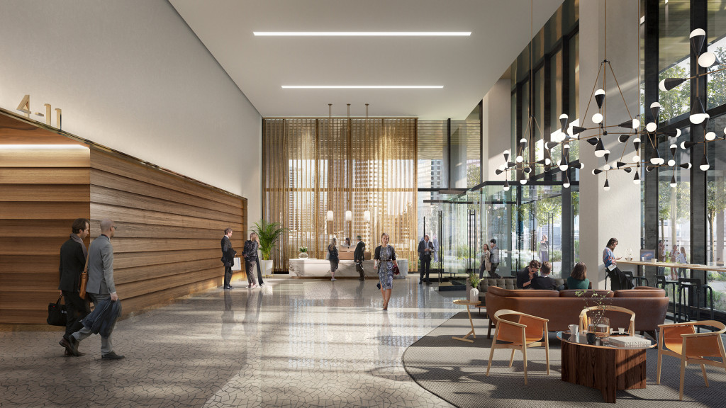 People walking in a large room.